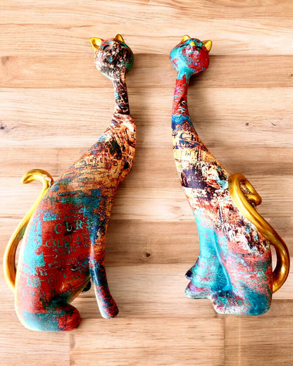 Abstrakta Kattfigurer "ArtCats", Handmålade, Resin – 25 cm, 2 st.