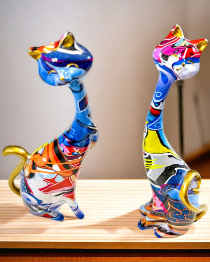 Abstrakta Kattfigurer "ArtCats", Handmålade, Resin – 25 cm, 2 st.