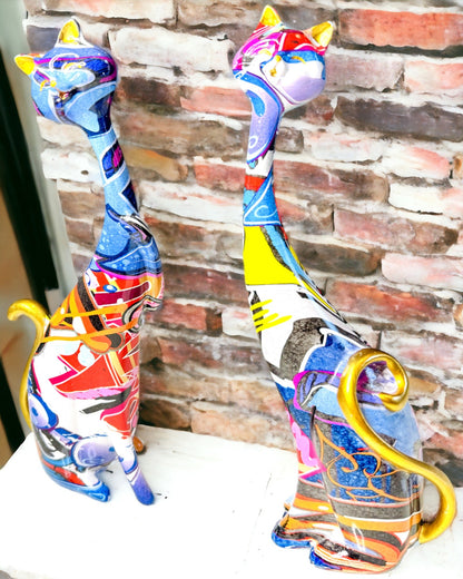 Abstrakta Kattfigurer "ArtCats", Handmålade, Resin – 25 cm, 2 st.