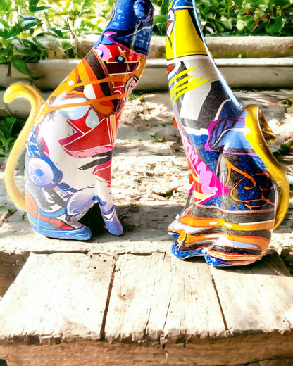 Abstrakta Kattfigurer "ArtCats", Handmålade, Resin – 25 cm, 2 st.